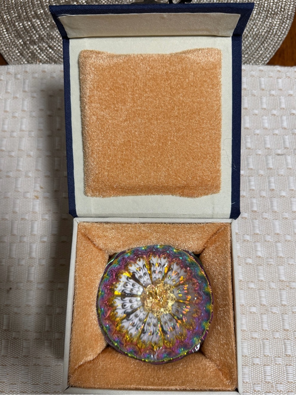 Tenmokus Iridescent Millefiori Glass Paperweight - Floral Burst